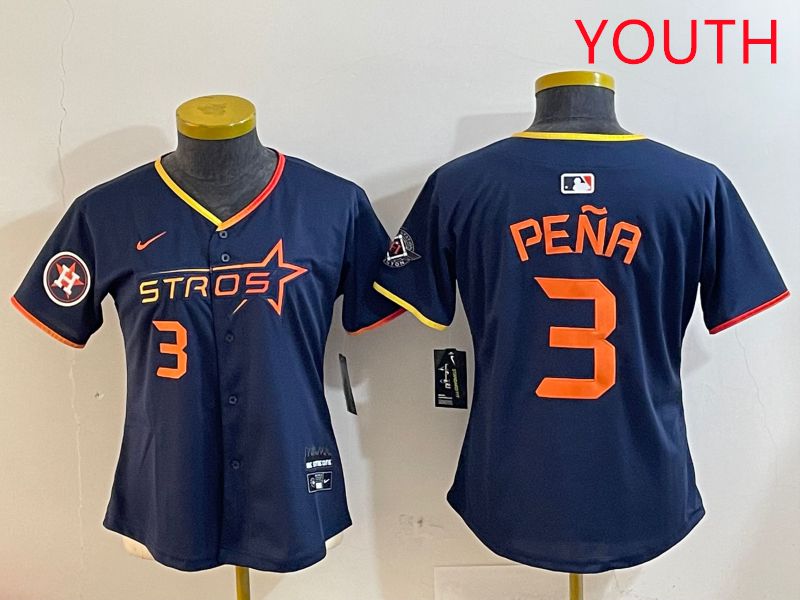Youth Houston Astros 3 Pena Drak Blue Three generations Joint Name 2025 Nike MLB Jersey style 4107